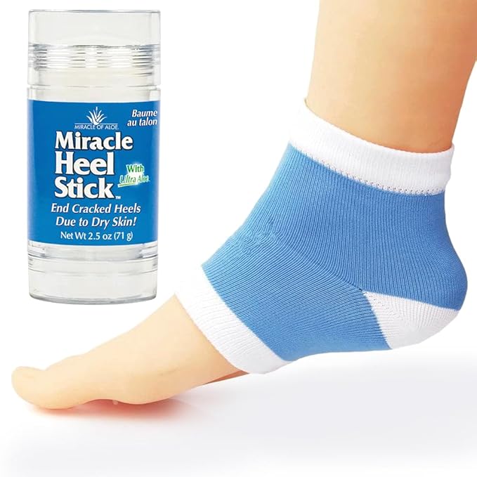 Heel Balm for Dry Cracked Feet - Miracle Heel Stick with Gel Socks - Moisturizes & Relieves Hard, Cracked Heels - Silicone Gel Infused Socks, Breathable & Washable - One Size Fits All