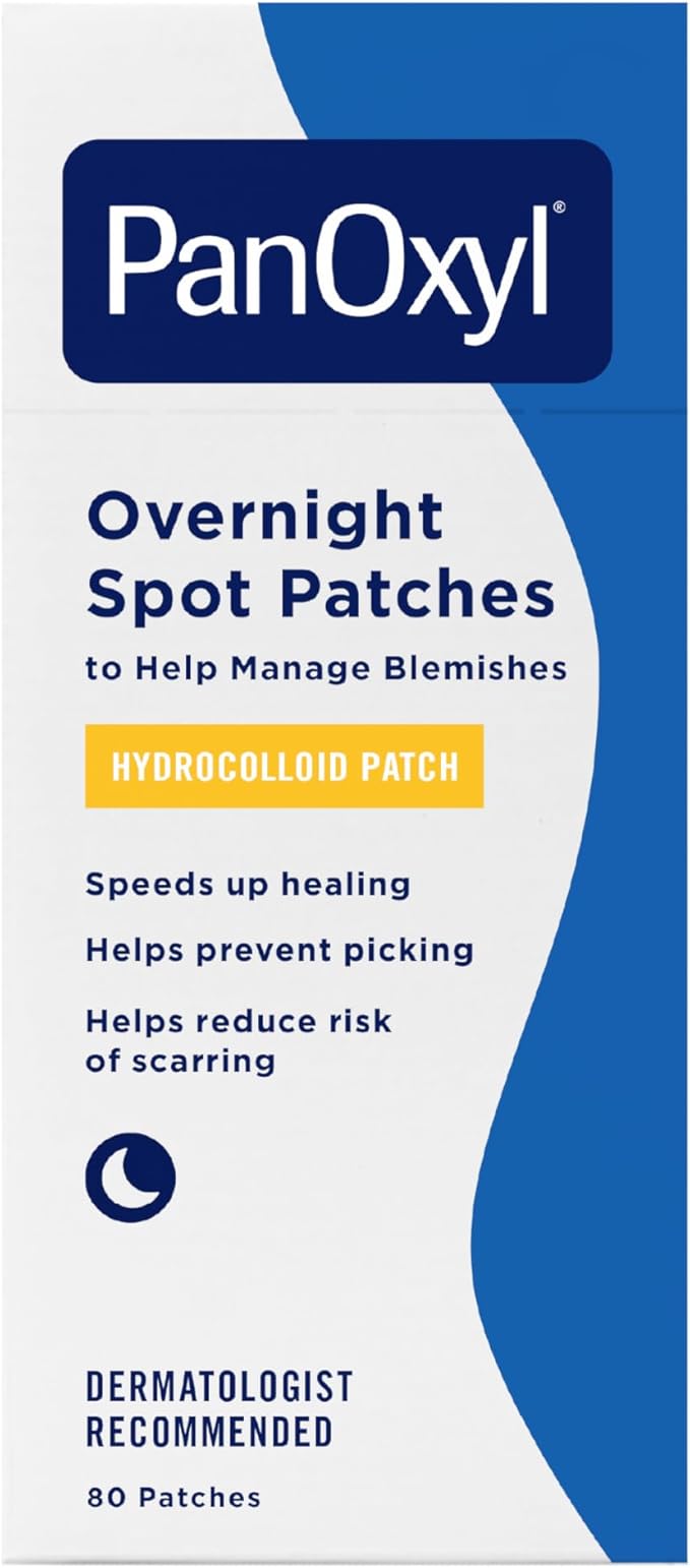 PanOxyl PM Overnight Spot Patches, Clear Hydrocolloid Blemish Dots, Hydrocolloid Patches, Help Manage Blemishes, Helps Avoid Scarring by Preventing Picking, Vegan, Latex-Free, Fragrance-Free, 80ct