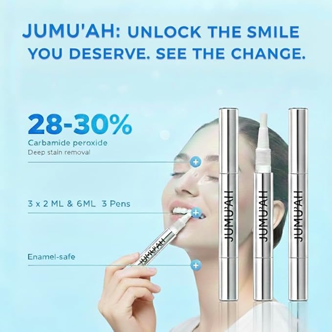 Jumu’ah Teeth Whitening Pen, Enamel Safe - NO Sensitivity - Oral Care Teeth Whitener Pen, Vegan & Gentle on Teeth Professional Stain Removal (Pack of 3)