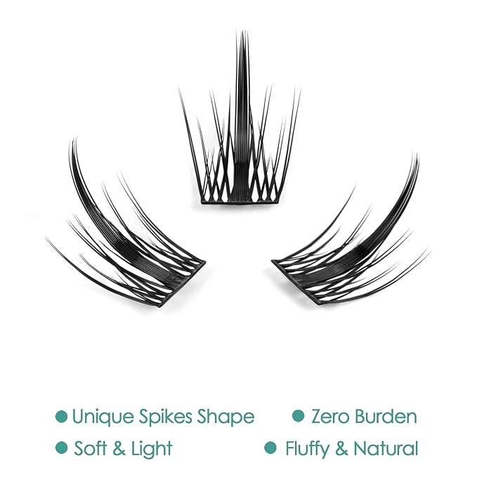 DIY Eyelash Extension, 3D Effect Glue Bonded Band Individual Lash 48 Clusters Volume Lashes Set, Home Eyelash Extension, C curl Lashes Pack 14MM-Spikes-48 Clusters