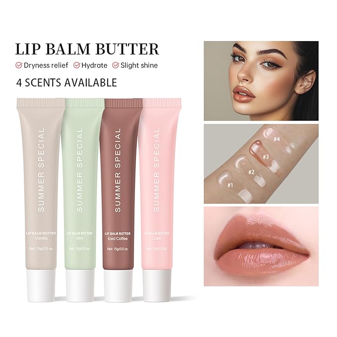 4PCS Summer Lip Gloss Lipstick, Containing Natural Oils And Fruit Extracts, Can Soothe And Soften Dry Lips, Keep Moisture For A Long Time, And Is Not Sticky (4PCS)