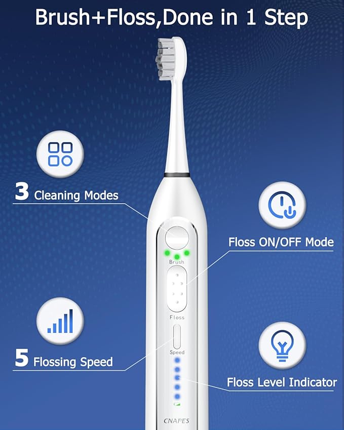 Electric Toothbrush with Water Flosser 3-in-1 Combo, Professional Sonic Toothbrush for Adults, 3 Brush Modes+5 Floss Speeds, Rechargable, 2.0 Flossing Toothbrush for Oral Care, Portable Travel Case