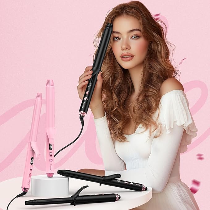 FARERY Long Barrel Curling Iron 1 Inch, Extra Long Curling Iron for Thin Hair, Infused Argan Oil & Keratin, 11 Adjustable Temp, Include Clips & Silicone Pad, Pink