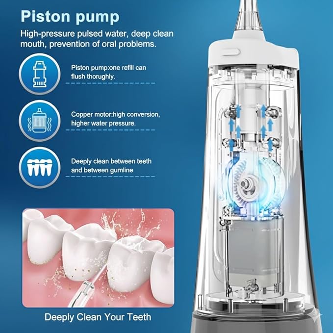 Wellooriya Cordless Water Flosser for Teeth – 300mL Large Tank, 9 Pressure Levels, LED Display, USB-C Rechargeable, IPX7 Waterproof Dental Oral Irrigator for Home & Travel (White)