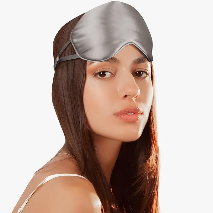SILKTALE Adjustable Silk Eye Mask for Side Sleep/Travel/Plane Large Mulberry Silk Night Mask for Sleeping for Men/Women/Adults/Teens/Big Head,Silver Gray