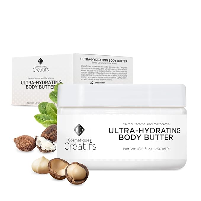 Cosmétiques Créatifs Ultra-Hydrating Body Butter with Shea Butter, 8.5 fl. oz., Salted Caramel and Macadamia Scent, Deep Moisturizing, Soothes, Repairs, and Nourishes Skin