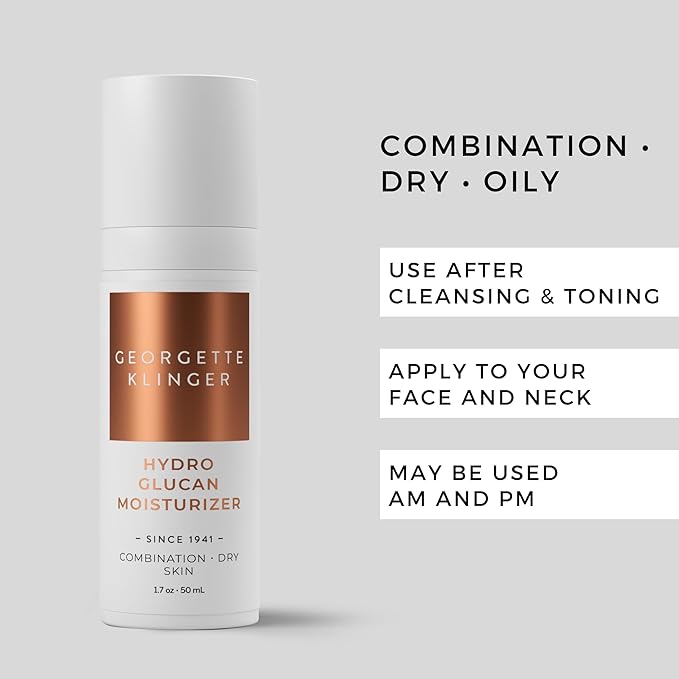 Georgette Klinger Hydro Glucan Moisturizer - Glowing, Long Lasting Hydration, Plumps and Firms Skin while Boosting Natural Moisture, Smoothing Face Cream with Hyaluronic Acid for Dry Skin - 1.7 oz