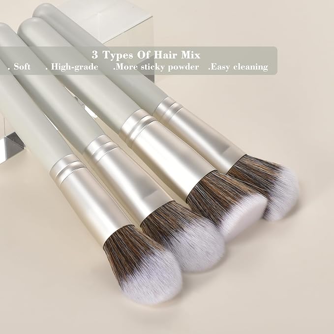YJ-Anyue 10 Piece Makeup Brushes - Grayish Green Wooden Handle with Soft Synthetic Bristles,for Face & Eye Makeup|Professional Makeup Brushes set for Women & Girls|