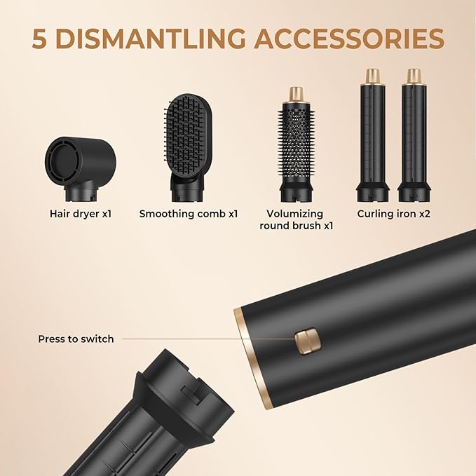 5 in 1 Hair Dryer Brush Set, Negative Ion Blow Dryer Brush Upgrade Hot Air Brush Air Styler Curling Wrap Air Curler, Curling Iron Hair Styling Tools As A Gift for Straight/Curl/Drying/Smoothing