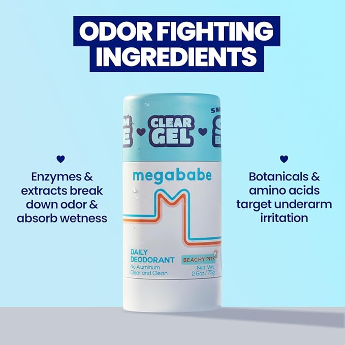 Megababe Beachy Pits Daily Deodorant, Fresh Scent, 2.6 Ounce, Stick