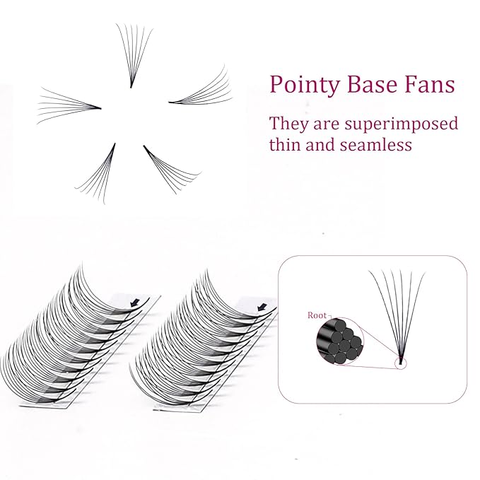 FADLASH Volume Lash Extensions 6D 0.07mm D Curl 14mm Pointed Base Middle Stem Premade Fans Soft|Optinal 10D|16D Thickness 0.07 0.10mm C D Curl 8-20mm Length (6D-0.07-D, 14mm)