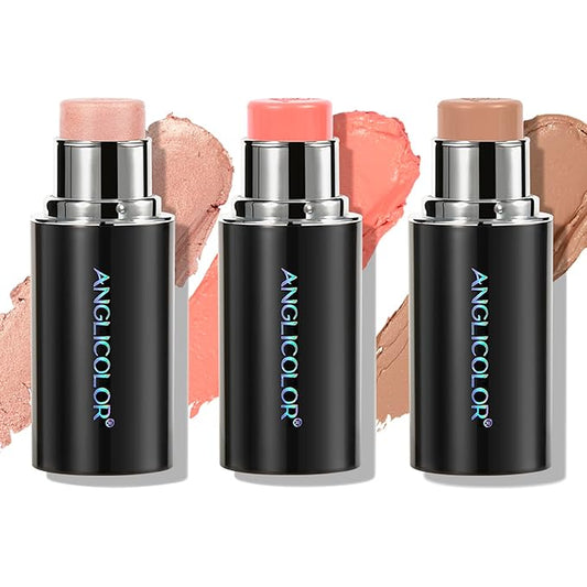 3 Pack Contour Stick Set, Face Shaping & Contouring Stick with Highlighter Blush Bronzer for Sculpt the Cheeks Nose Jawline, Blendable Long Lasting Makeup Stick Trio for Older Women (#2 NEUTRAL)