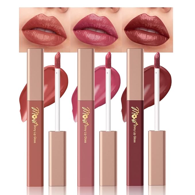 Lip Stain Hydrating High Shine – Lightweight Non-Sticky Glossy Lip Tint, Mirror Shine Moisturizing Lip Makeup for Plump & Full Lips, Long-Lasting Rich Color Lip Glaze, Soft Smooth Lip Gloss 07+09+12