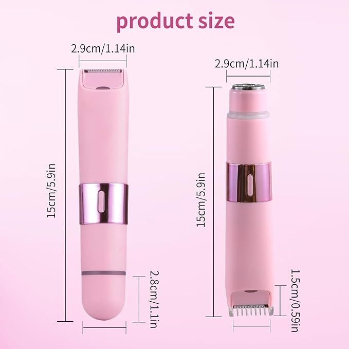 Bikini Trimmer for Women, 2-in-1 Electric Razor for Womens, Rechargeable Electric Shaver for Legs Arms Pubic Body Hair Trimmer (Pink)