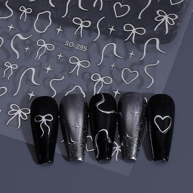 12 Sheets Bow Nail Stickers for Nail Art Glitter 3D Self Adhesive Red Gold Bows Nail Decals Aurora Cute Nail Art Stickers for Women Girls Manicure Decorations