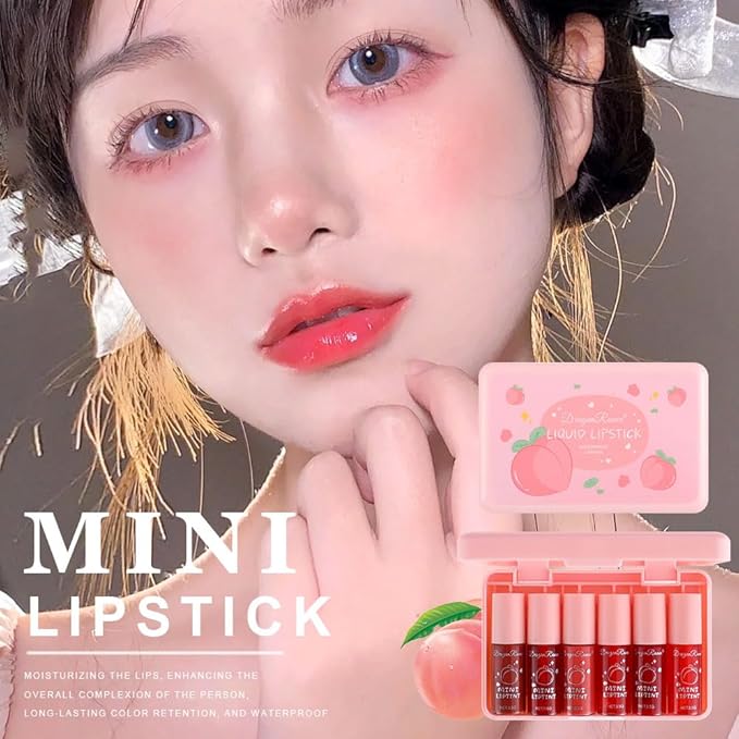 6Colors Peach Lip Tint Stain Set,Water Lip Tint Gloss