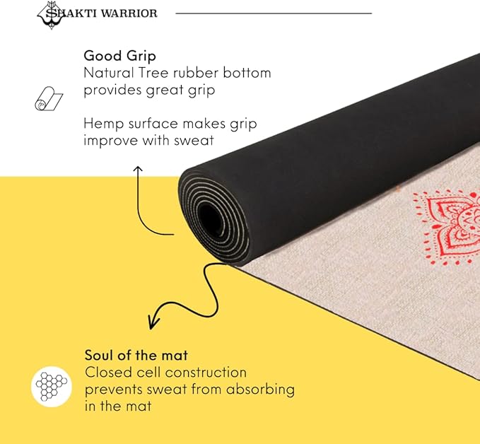 Shakti Warrior Hemp Yoga mat - Extra Long and Wide - Artist Designed, Premium eco Friendly mats, Non Slip, Non Toxic, Great for Regular & Hot Yoga, Pilates and Workouts (84 inch x 27 inch x 2mm Thick)