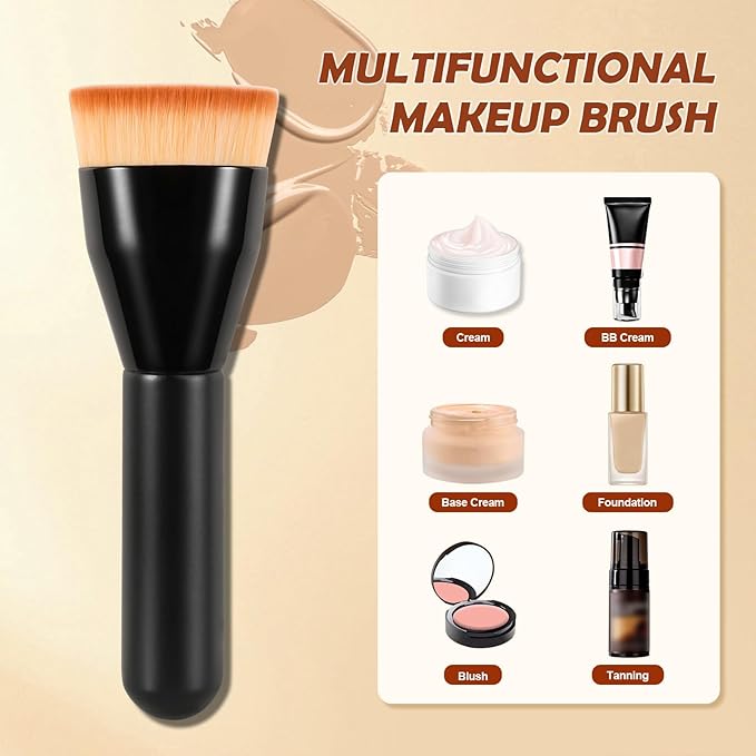 Flat Top Kabuki Foundation Brush,Professional Makeup Brush for Liquid Foundation,Make up Blending Brush for Liquid, Cream, and Powder(Black)