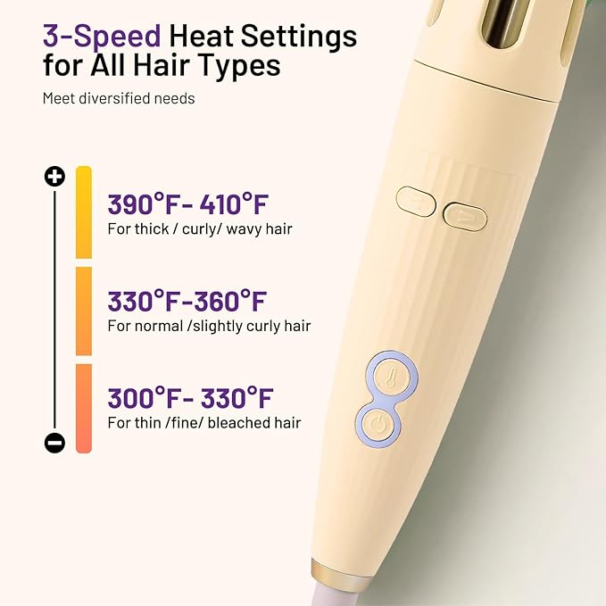 Automatic Hair Curling Iron Automatic Hair Curler Automatic Rotating with 3 Temperature Sets, Anti-Scald, Anti-Tangle Auto Curling Iron Rotating, Yellow