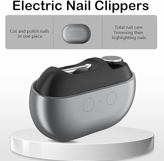 3-in-1 Electric Nail Trimmer, Automatic Nail Clipper with Polishing & LED Light, Rechargeable Electric Nail Clippers with Debris Collector for Adults, Kids & Seniors