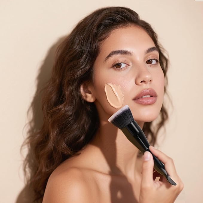 DUcare Foundation Brushes Flat Top Dual-Ended Kabuki Brush for Liquid, Cream and Powder Face Makeup With Handle