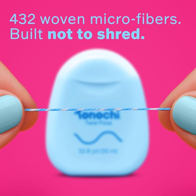 Twist Woven Dental Floss, Two-Tone Color Fibers for Visible Plaque Tracking, Shred-Resistant Braided Texture, Smooth Ribbon-Like Glide, Gentle on Gums, Mint + Xylitol, 3-Pack (33 yd Each)