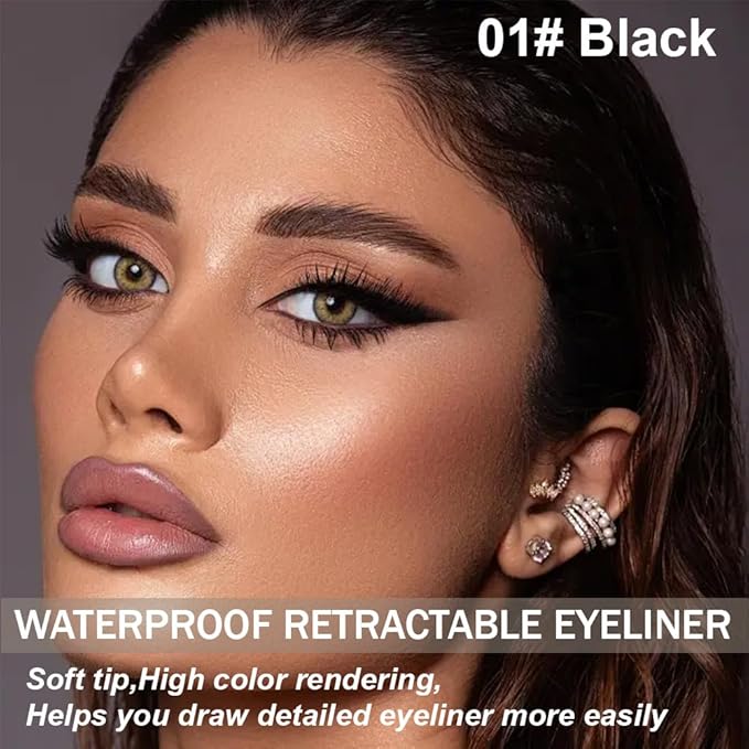 Retractable Creamy Eyeliner Eyeshadow Sticks for Eye Makeup, Ultra Pigmented Mechanical Eye Pencils, Smudge Proof Matte Satin Finish Formula, Waterproof, Vegan & Cruelty-Free (6 Pcs-Black-01)
