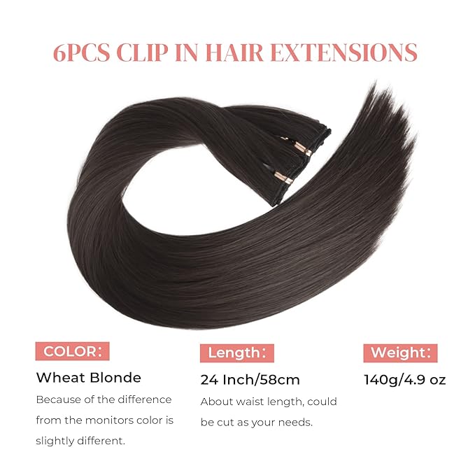 LONAI Clip in Hair Extensions, 6PCS 24" Long Black Brown with Highlight Straight Synthetic Clip On Hairpiece For Women Natural Hair For Daily Use Cosplay Party