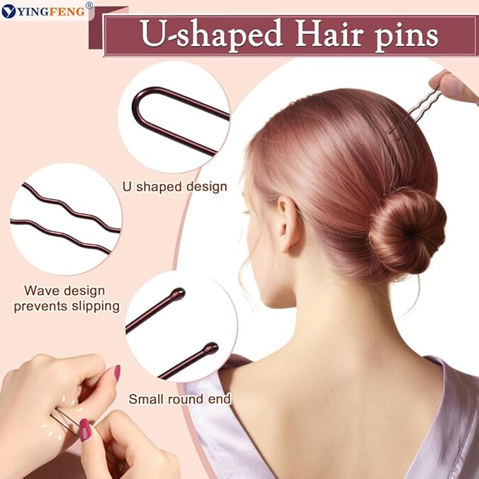 YINGFENG 134 Pcs Brown Hair Bun Maker Kit Medium - 4 Bun Hair Pieces for Women, 20 Hair Net for Buns, 100 Bobby Pins for Women, 10 Hair Bands, for Ballet Styling, Hair Accessories for Girls