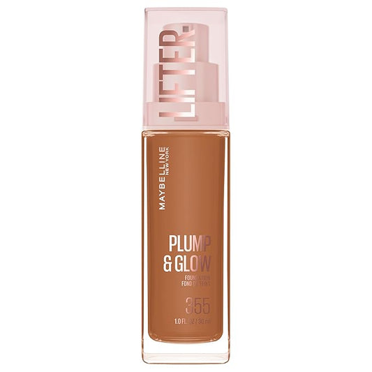 Maybelline Lifter Plump & Glow Foundation, Liquid Foundation with 2% Niacinamide + Hyaluronic Acid, Plumping and Brightening Face Makeup, 355, 1 Count