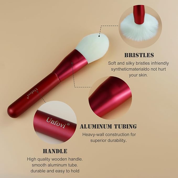 Unfovi 14-Piece Daily Makeup Brush Set - Essential Cosmetic Brushes Kit for Foundation, Concealer, Eyeshadow & Powder Blush, Professional Face Blending Brushes Kit for Women(Red)