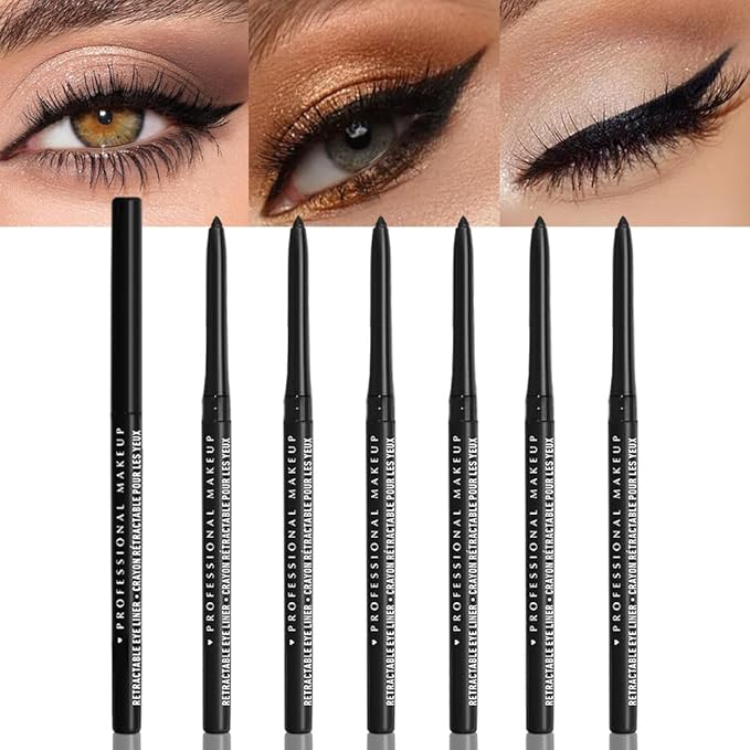 Retractable Creamy Eyeliner Eyeshadow Sticks for Eye Makeup, Ultra Pigmented Mechanical Eye Pencils, Smudge Proof Matte Satin Finish Formula, Waterproof, Vegan & Cruelty-Free (6 Pcs-Black-01)