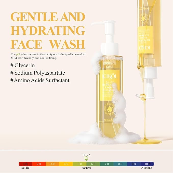 Hydrating Face Wash, Light Makeup Remover Facial Cleanser with Ginseng Centella for Dry and Sensitive Skin, Gentle Daily Foaming Cleansing Gel for Women Men, Alcohol Fragrance Free, 125ml