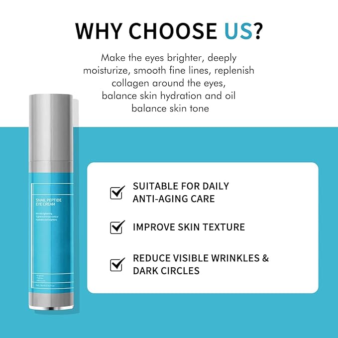Wrinkles Under Eye Cream with Snail Mucin for Fine Lines Puffiness - Firming Serum Relieve Eye Fatigue for Women