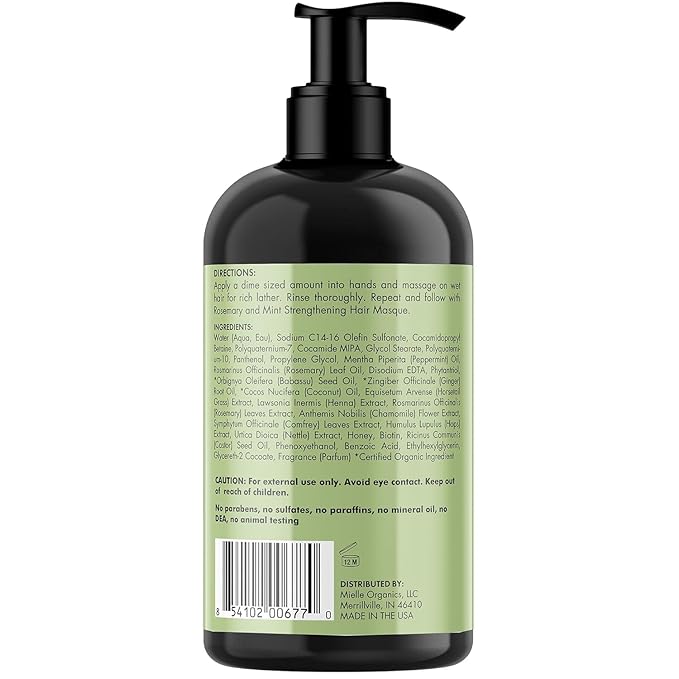 Mielle Organics Rosemary Mint Strengthening Shampoo and Conditioner Infused with Biotin, Cleanses and Helps Strengthen Weak and Brittle Hair, 12 Ounces