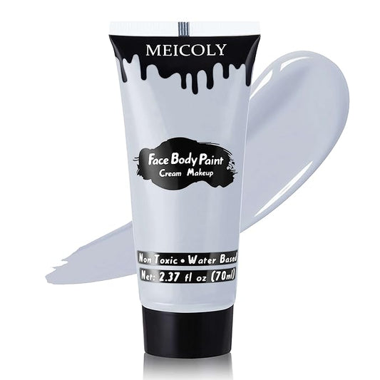 MEICOLY Light Grey Cream Face Body Paint,2.37Oz Large Tube Face Paint Zombie Makeup for Adults and Kids,Professional Face Painting for Halloween SFX Grayscale Homestuck Cosplay Makeup