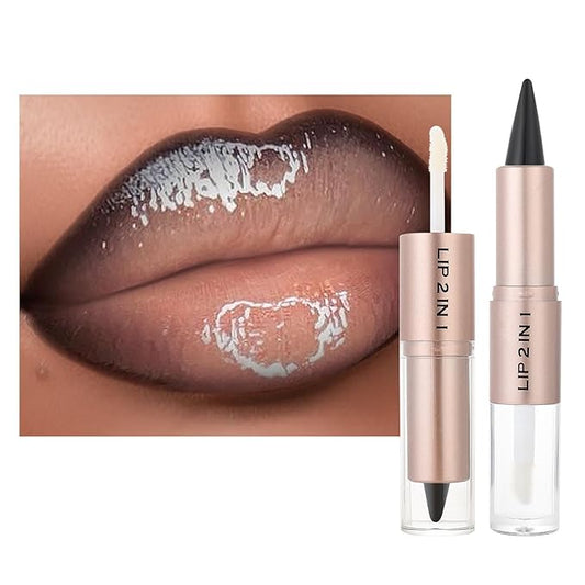 Clear Gloss and Lip Liner Lip Combo, Lip Combo Sets for Black Women, High Pigmented Plumping Lipgloss Kit ,Long Lasting Lipstick Lip Combo Set Lip Kit with Lip Liner and Gloss #3 Clear moisturizing