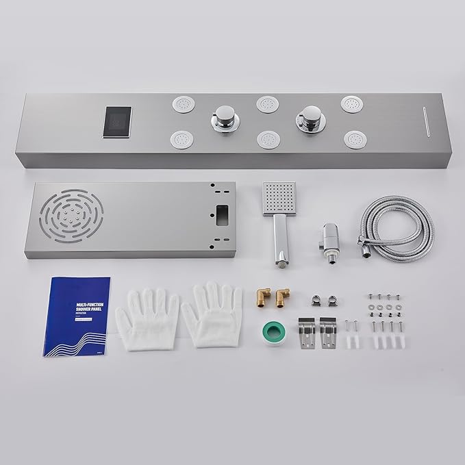 TSIBOMU Stainless Steel Shower Panel Tower System with LED lights(No battery need), Hydroelectric LED Rainfall Shower Tower System with 6 Pcs Body Jets, Brushed Nickel