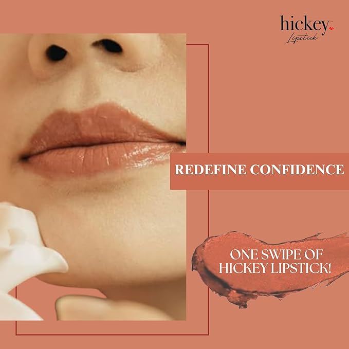 Hickey Lipstick Set, Haute Mess (Terracotta), Refillable Silver Case with Chain, Satin Pouch & Ribbon (Wearable Necklace), Long Lasting Hydrating Velvet Finish Lipstick for Women - Vegan & Gluten-Free