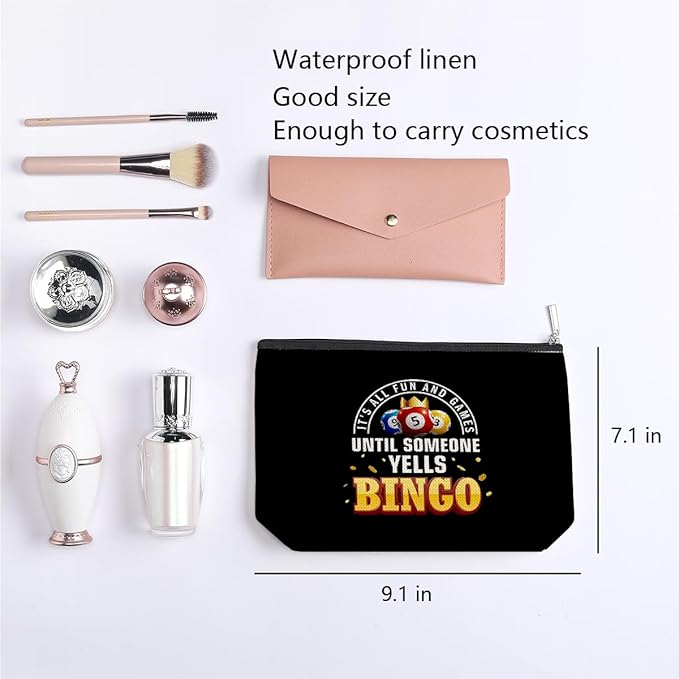 Bingo Lover Gift for Women Funny Bingo Player Gift Bingo Gambler Cosmetic Case Makeup Bag Casino Lover Gift Gambler Birthday Gift Bingo Gambling Travel Bag Lucky Bingo Game Gift (Black)