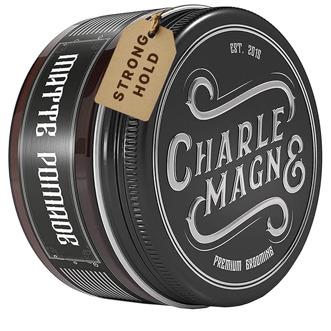 Charlemagne Matte Hair Pomade - Strong Hold, Noble Leather Scent, 3.3 fl oz - Hair Clay Blend & Pomade Men - Barber Scented Styling Cream - Easy Washout & Water Cream