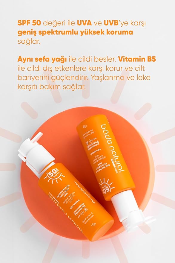 Bade Natural Mineral Sunscreen Milk SPF 50 – Broad Spectrum UVA/UVB Protection for Face & Body with Zinc Oxide, Calendula Oil & Vitamin B5 – 3.38 fl oz