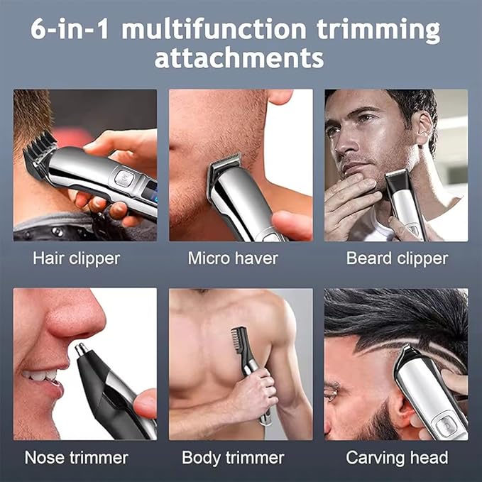 Trimmer for Men Features Waterproof Electric Razor for Your Needs Including Nose, Body, Face and Mustache, Cordless Hair Clippers Shavers for Men Grooming Kit, Silver Color