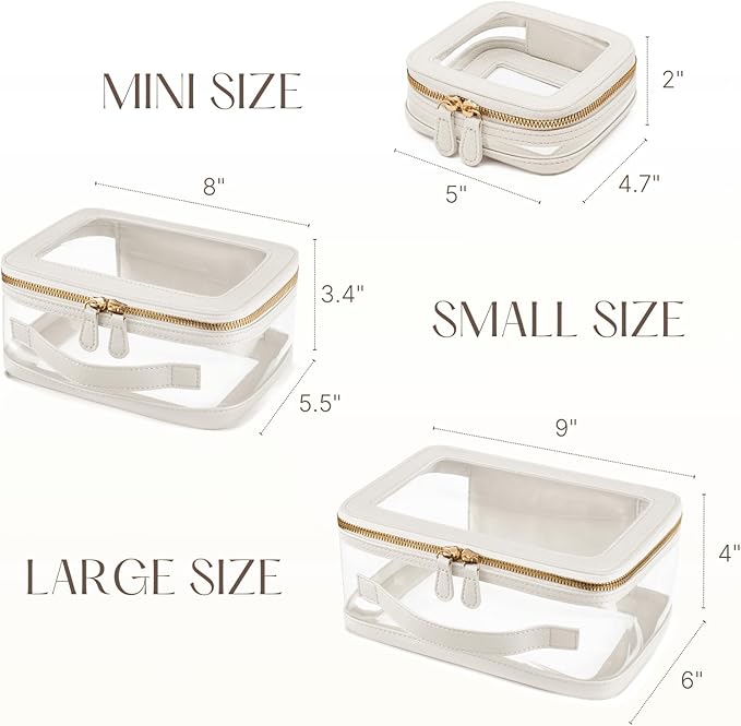 Oaque Clear Cosmetic Bag Set for Women Makeup Bag with Handle, 3 Pcs Travel Toiletry Bag Transparent Cosmetic Case Portable Make Up Organizer Bag for Essentials (White, Mini+S+L)