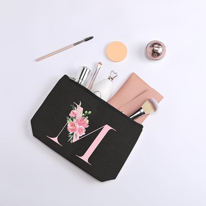 kdxpbpz A-Z Personalized Cosmetic Bag Monogrammed Makeup Bags Bridesmaid Gifts Custom Toiletry Pouch Gifts for Women Mom Best Friend Sister Bride Bridesmaid (M)