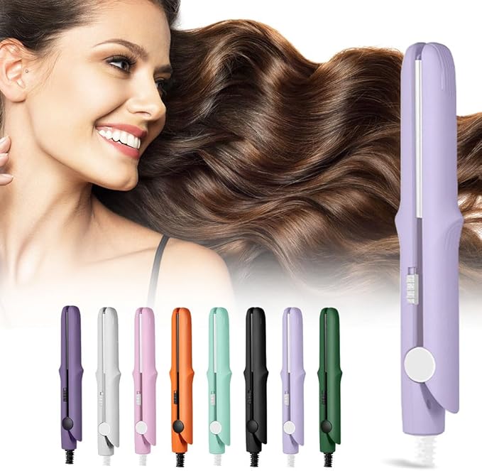 Mini Dual Purpose Curling Iron, 2026 New 2 in 1 Mini Curling Wand & Flat Iron Hair Straightener, Portable Travel Curling Wand for Women Short Hair, Hair Straightener for All Hair Types (Light Purple)