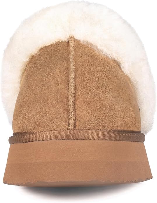 Parfeying Women's Shearling Slippers Genuine Leather with Rubber Sole, Sheepskin Fuzzy Indoor Outdoor Shoes for Home