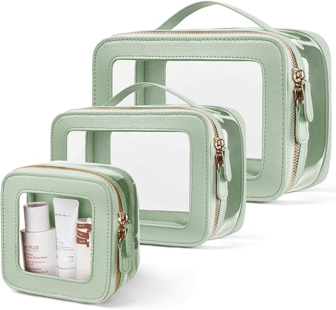 Oaque Clear Cosmetic Bag Set for Women Makeup Bag with Handle, 3 Pcs Travel Toiletry Bag Transparent Cosmetic Case Portable Make Up Organizer Bag for Essentials