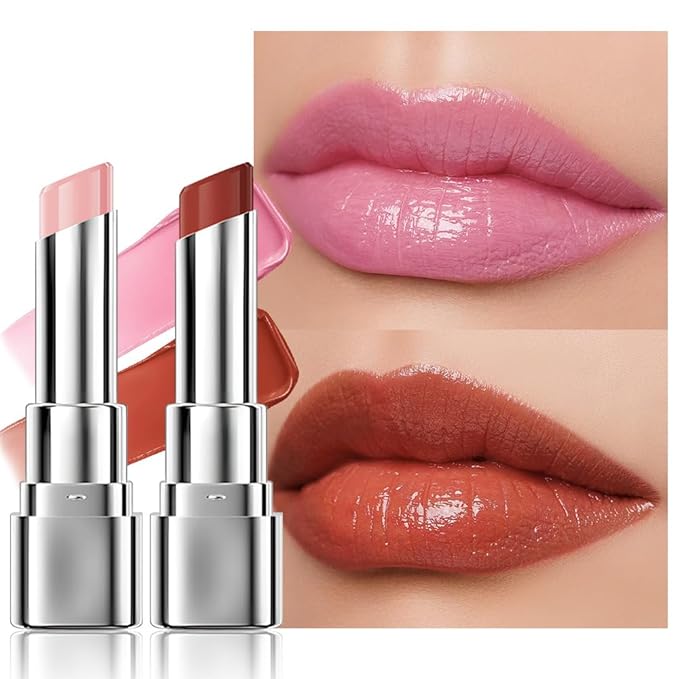 HHLTOH 2Pcs Tinted Lip Balm Moisturizing Lipstick – Soft Pale Pink & Cool Plum Red Sheer Hydrating Lip Color for Dry Lips – Nourishing Lip Balm for All Women with a Subtle Natural Scent (S01 & S04)