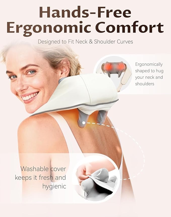 Neck Massager with Heat,Therapexa Neck Massager & Shoulder,6D Shiatsu Back Massager for Pain Relief Deep Tissue,Massager for Shoulder, Leg, Muscle Soreness(Khaki)